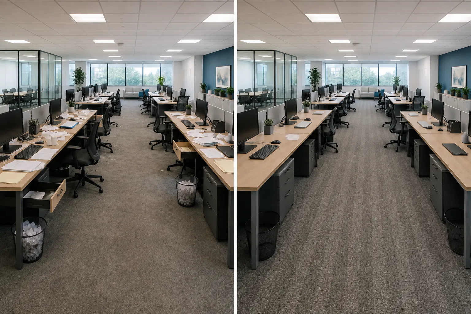 Clean office workspace in Palm Desert after professional cleaning